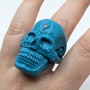 Retro Blue Skull Third Eye Wearable USB Flash Drive Ring Bird Brain Size 8.5
